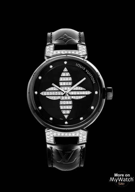 Tambour Forever Ceramic - Black Ceramic - Steel - Diamonds - Leather Strap - Louis Vuitton