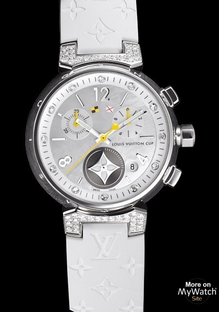 Louis Vuitton Watch Tambour Chronograph Lovely Cup Large made of Steel - Diamonds - White Mother ...