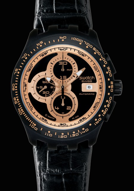 Unir título Masaccio Watch Swatch Right Track Sunset | Swatch Chrono Automatic SVGB402 Black  Leather Strap - Pink Gold PVD