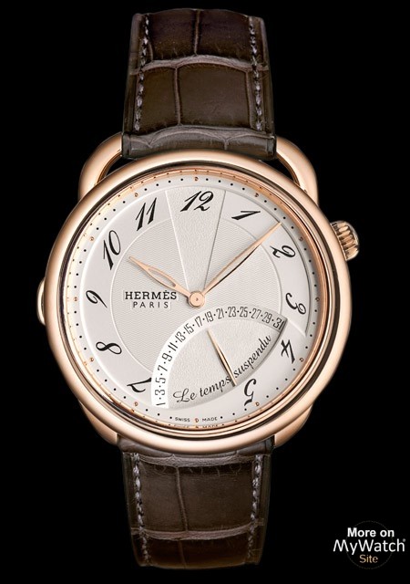 Watch Hermès Arceau Temps Suspendu  Arceau 038688WW00 Pink Gold - Opaline  Silvered Dial - Alligator Strap