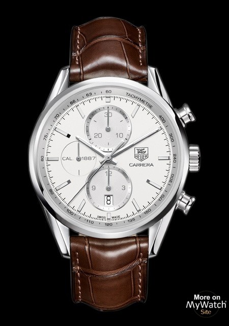 Watch TAG Heuer CARRERA Calibre 1887 Chronographe | CARRERA   Steel - Silvered Dial - Brown Alligator Strap