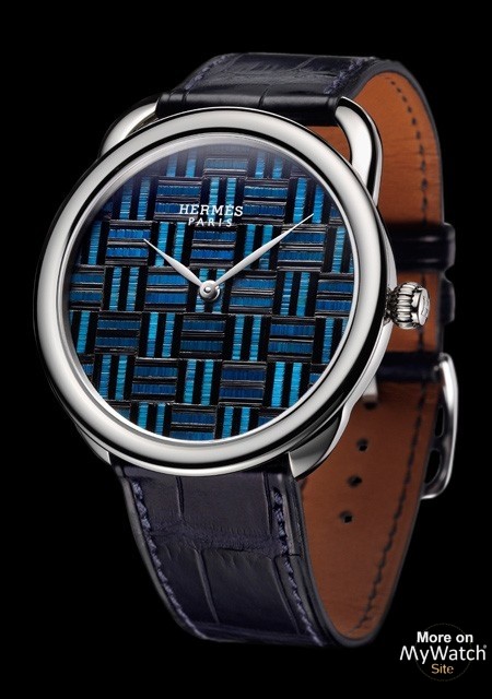 Watch Hermès Arceau Marquetrie de Paille  Arceau White Gold - Squares  Motif Dial - Alligator Strap