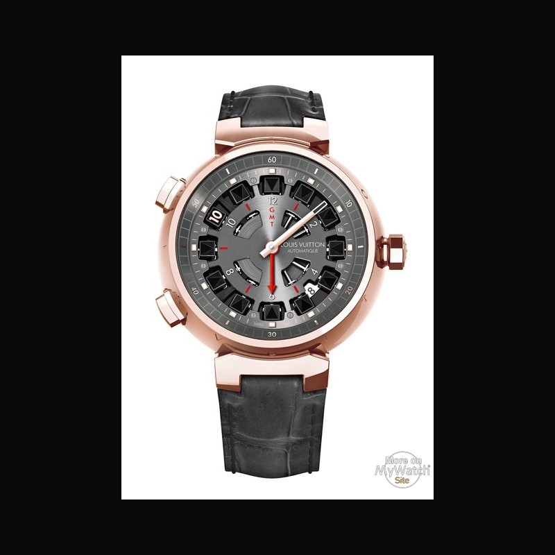 Watch Louis Vuitton Tambour Spin Time GMT  Tambour Spin Time White Gold -  Alligator Bracelet