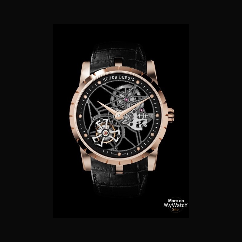 Watch Roger Dubuis Excalibur 42 Tourbillon Squelette Excalibur RDDBEX0392 Pink Gold Alligator Bracelet
