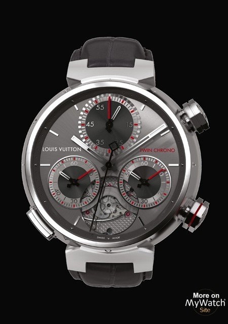 Watch Louis Vuitton Tambour Twin Chrono Grand Sport  Tambour White Gold -  Grey Alligator and Black Calfskin Strap