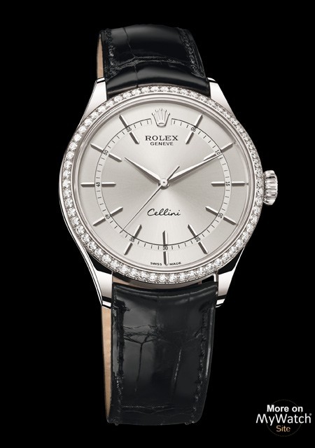 rolex cellini rhodium dial men's automatic watch with alligator leather band