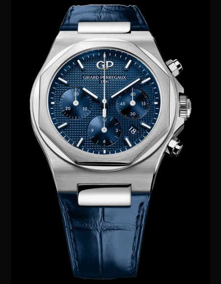 Laureato Chronographe - Acier sur cuir cadran bleu foncé