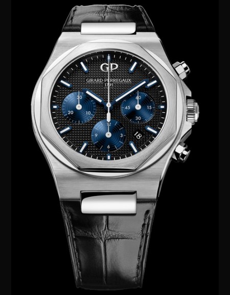 Laureato Chronographe - Acier sur cuir cadran noir