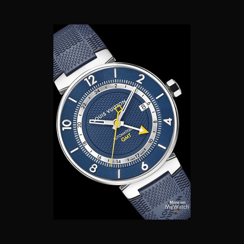 Watch Louis Vuitton Tambour Moon Blue GMT | Tambour Stainless Steel - Blue Dial