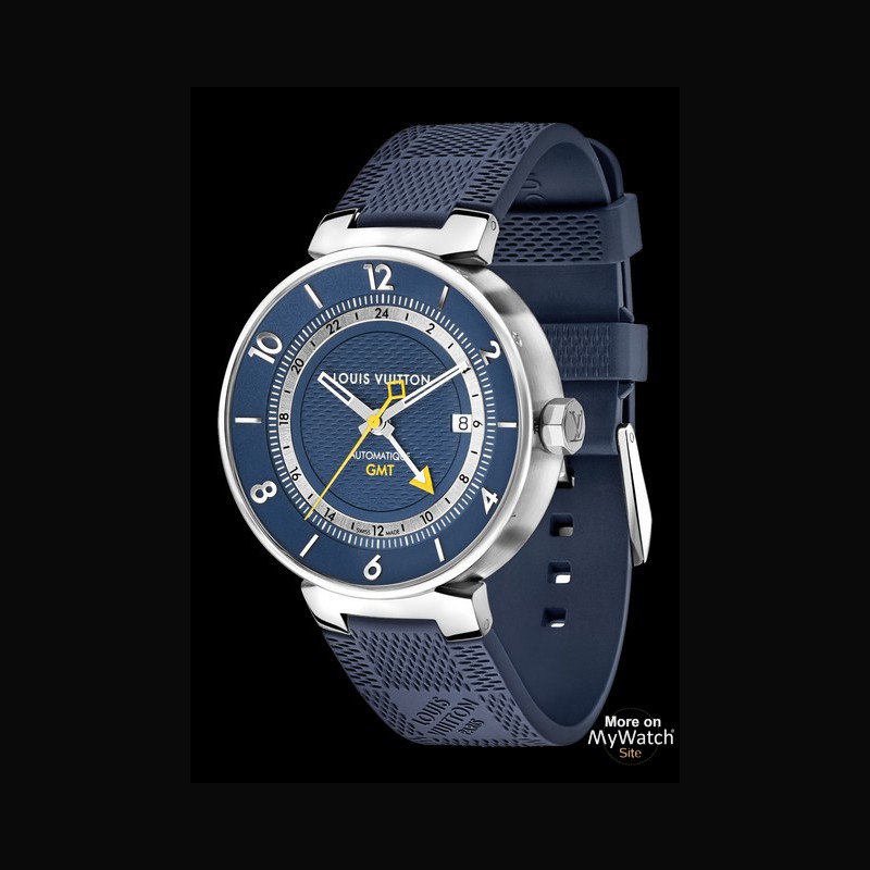 Watch Louis Vuitton Tambour Moon Blue GMT | Tambour Stainless Steel - Blue Dial