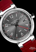 Tambour Essentiel Grey - GMT Date - strap rouge  -