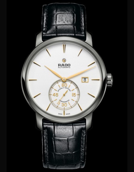 Rado Diamaster Petite Seconde cadran blanc bracelet noir (montre unisexe)