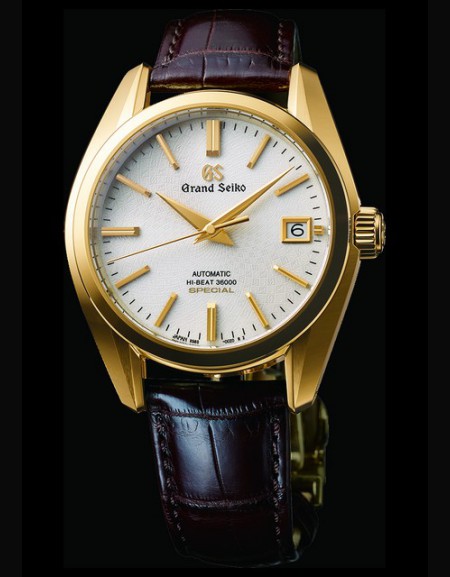 Grand Seiko 9S anniversaire cuir marron boîtier or jaune