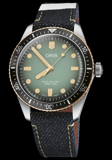 Watch Oris Oris x Momotaro  Oris Divers 01 733 7707 4337-Set Stainless  Steel - Green Dial - Strap Indigo Momotaro