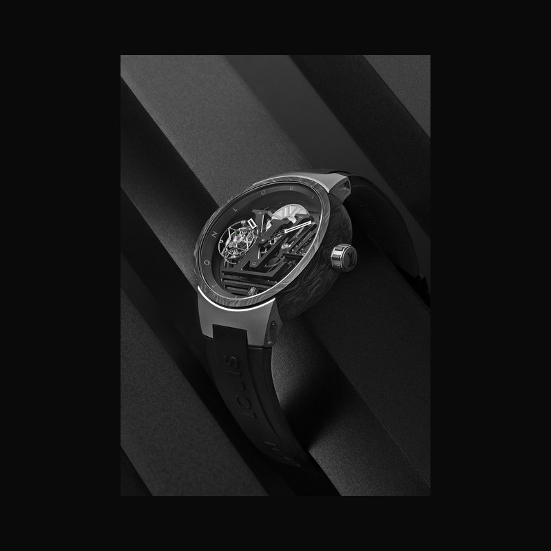 Watch Louis Vuitton Tambour Curve GMT Flying Tourbillon  Tambour Q1BB3Y  Titanium - Meteorite Dial - Rubber Strap