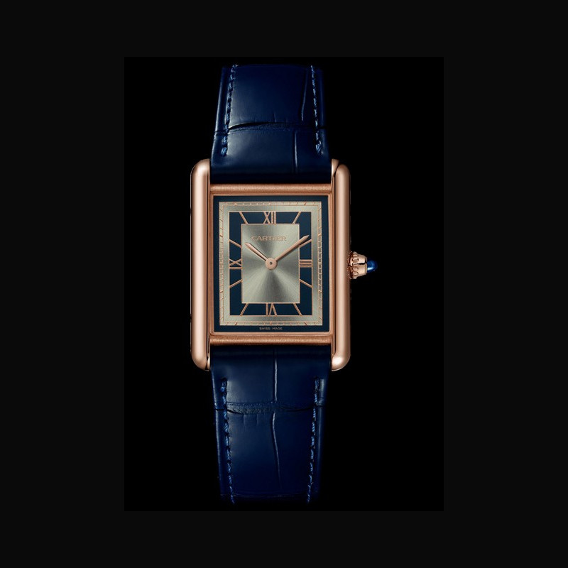 Cartier Tank Louis Cartier Watch - 33.7 mm x 25.5 mm Rose Gold Case - Silvery Blue Dial - Navy Blue Alligator Strap - WGTA0058