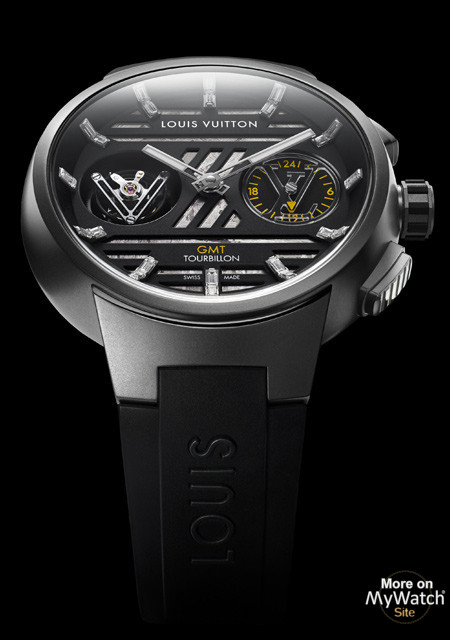 Watch Louis Vuitton Tambour Curve GMT Flying Tourbillon  Tambour Q1BB3Y  Titanium - Meteorite Dial - Rubber Strap