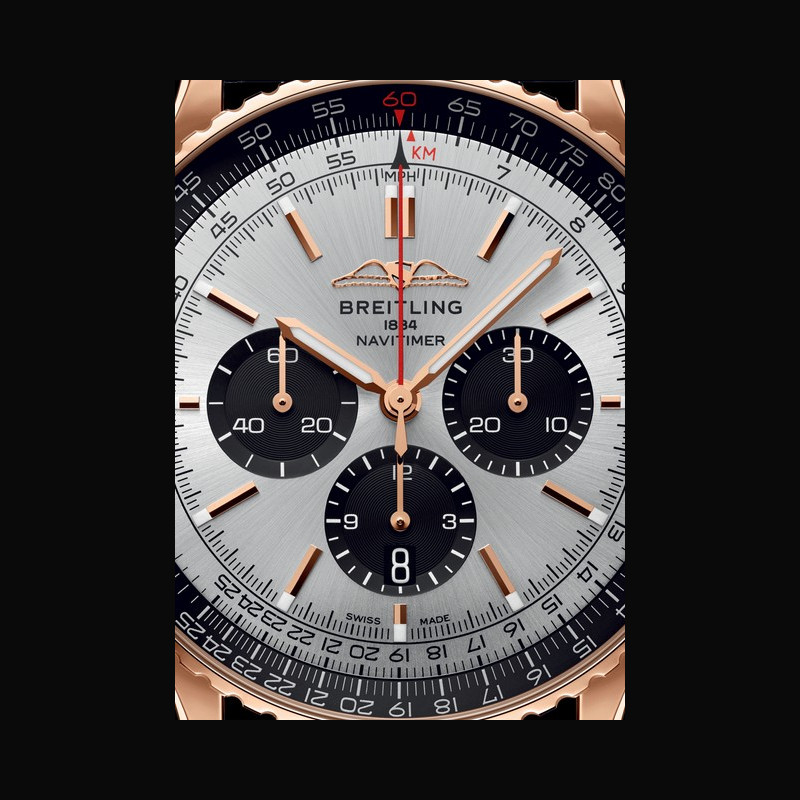 Breitling Navitimer B01 Chronograph 46 Red Gold and Black Leather Strap  Watch, RB0137241G1P1