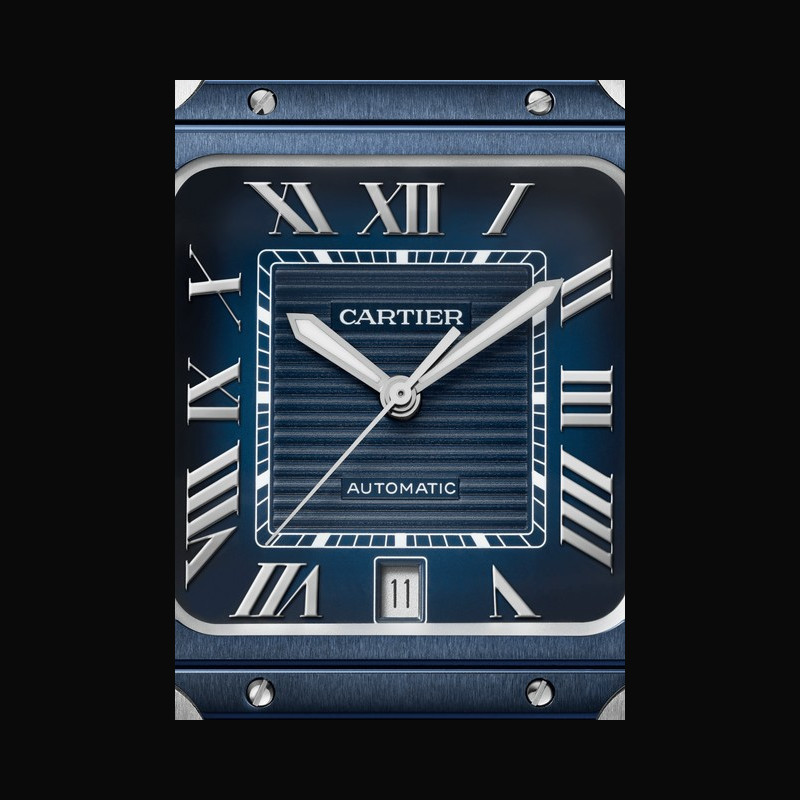 Watch Santos de Cartier | Cartier CRWSSA0048 Steel - Blue Dial - Strap ...
