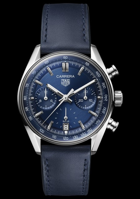Watch TAG Heuer Chronograph 39 mm  CARRERA CBS2212.FC6535 Polished Steel -  Blue Dial - Strap Calfskin