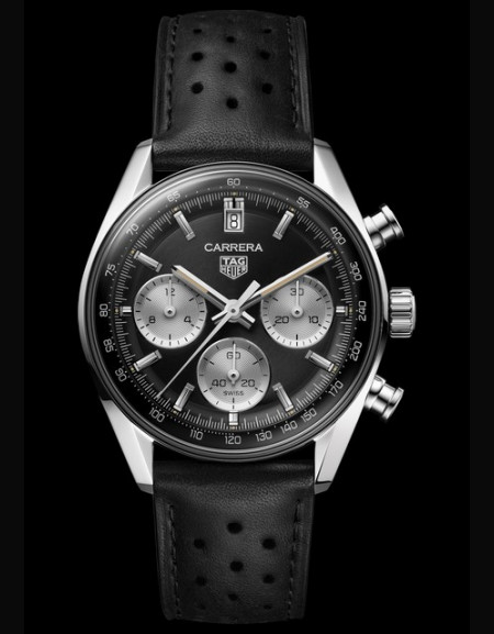 Watch TAG Heuer Chronograph 39 mm  CARRERA CBS2210.FC6534 Polished Steel -  Black Dial - Strap Calfskin