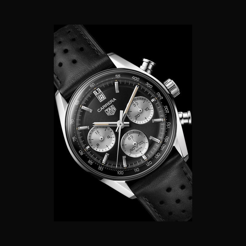 Watch TAG Heuer Chronograph 39 mm  CARRERA CBS2210.FC6534 Polished Steel -  Black Dial - Strap Calfskin