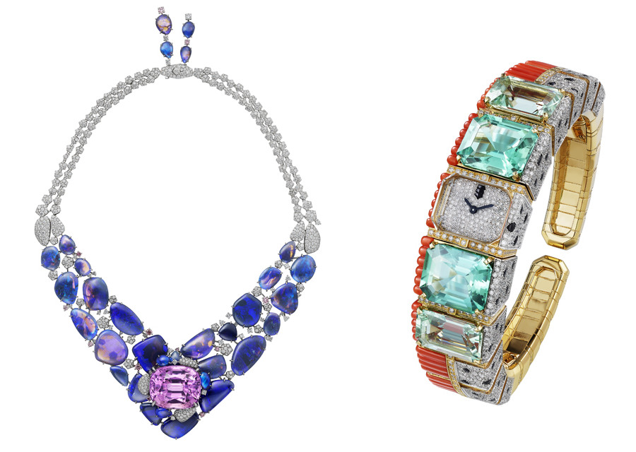 Cartier Collection Haute Joaillerie Surnaturel : Collier Hémis et montre Panthère tropicale