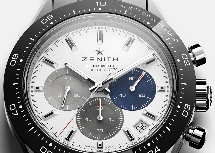 Le cadran du Zenith Chronomaster Sport accueille trois compteurs de couleurs différentes comme le El Primero original à boîte ronde.