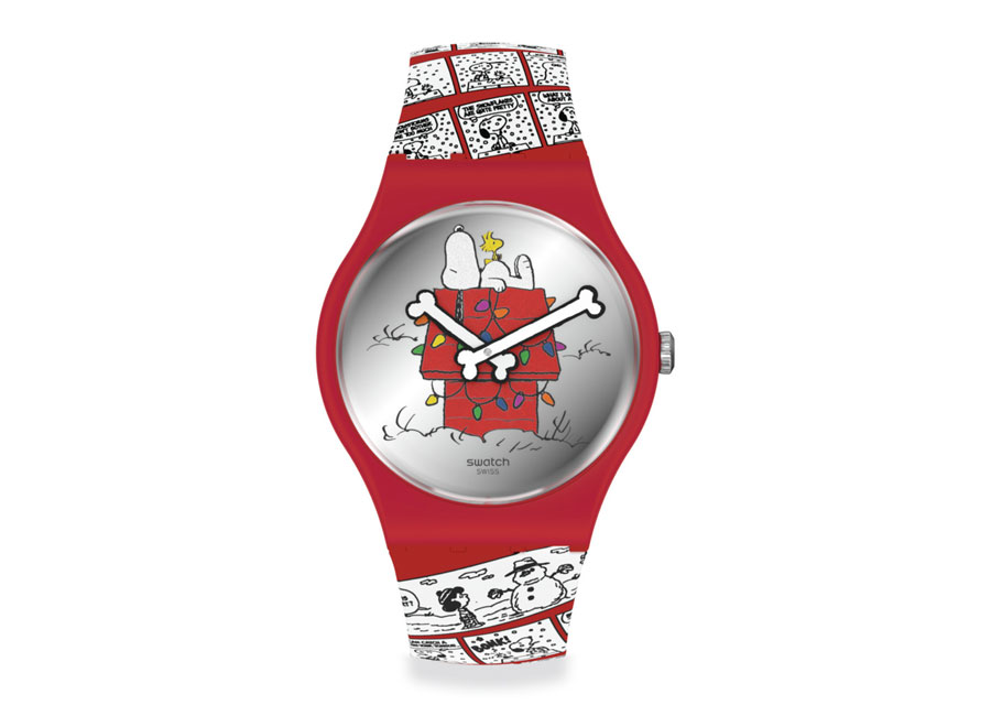 La New Gent Swatch X Peanuts édition limitée CHOMP possède un boîtier rouge en matériau biosourcé de 41 mm