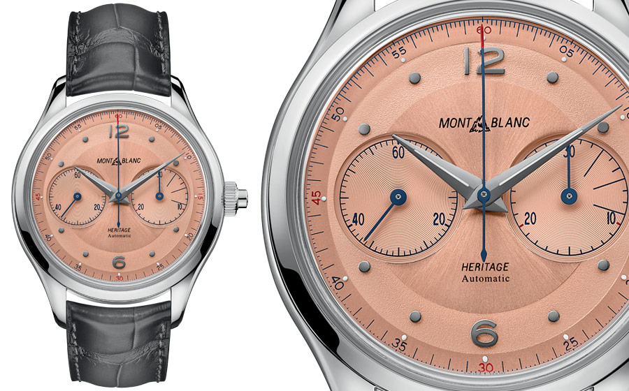 Un des chronographes vintage les plus séduisant chez Montblanc, le modèle Heritage Monopusher Chronograph arbore un cadran saumon