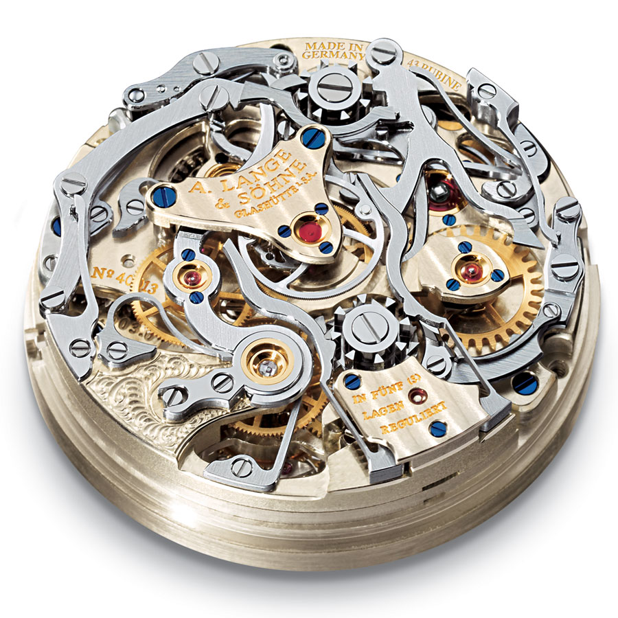 Calibre de chronographe à rattrapante proposé par la manufacture saxonne A. Lange & Söhne.
