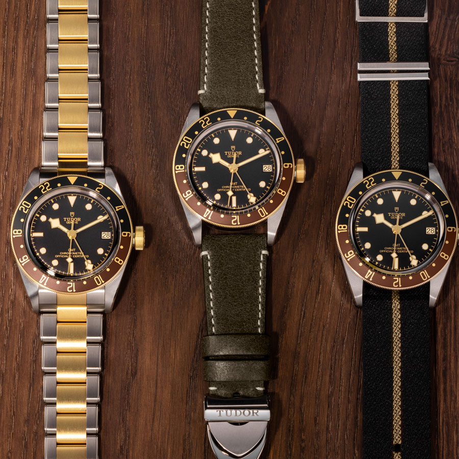 Les trois versions de la Tudor Black Bay GMT S&G.