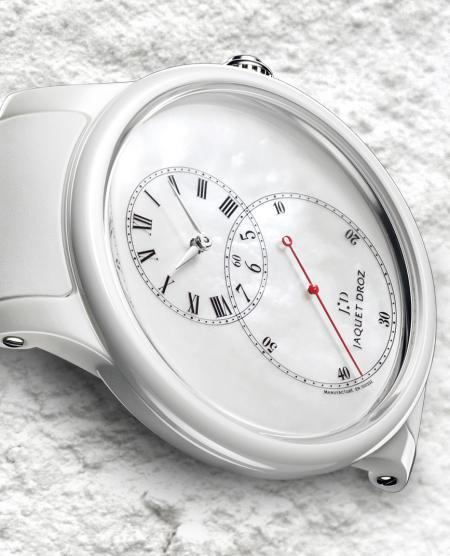 The white version and the iconic big second by Jaquet Droz.