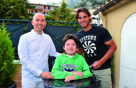 Luc Pettavino, President of the Monegasque Association against Muscular Dystrophies, with his son and Rafael Nadal in April at Monaco.