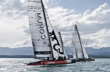 The Catamaran Okalys-Corum in contention for the race. © Loris von Siebenthal