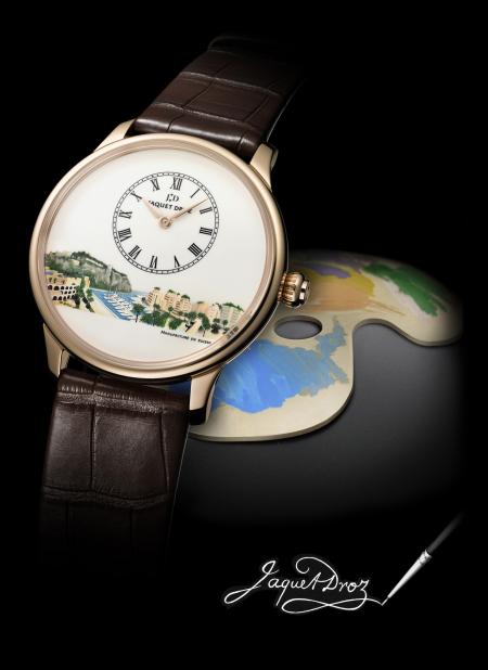 The model Petite Heure Minute by Jaquet Droz for Only Watch 2011 features a miniature of one of the most beautiful sites of the Principality of Monaco.