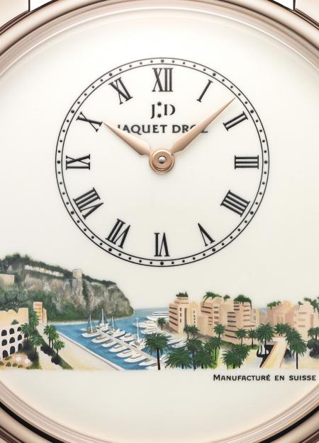 Focus on the ivory Grand Feu enameled dial of the beautiful watch created by Jaquet Droz for Only Watch 2011.