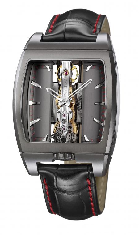 The Golden Bridge Automatic Only Watch also features an anthracite dial and a red minute track.. 