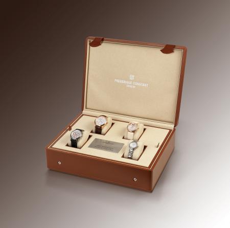 Four Frédérique Constant timepieces in a box set up the Family Set for the Only Watch auction organized for the research on Duchenne Muscular Distrophy.