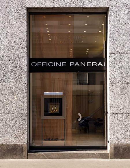 Boutique Officine Panerai front, in the heart of the Quadrilatero in Milan.