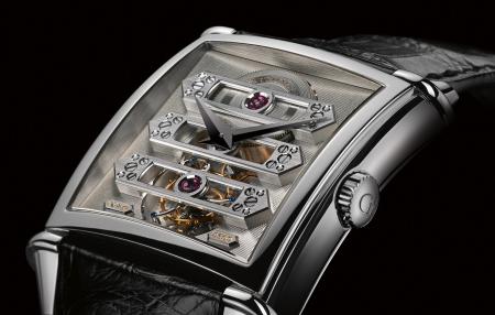 The Vintage 1945 Tourbillon with three gold Bridges in a limited edition of 50 pieces in white gold. 