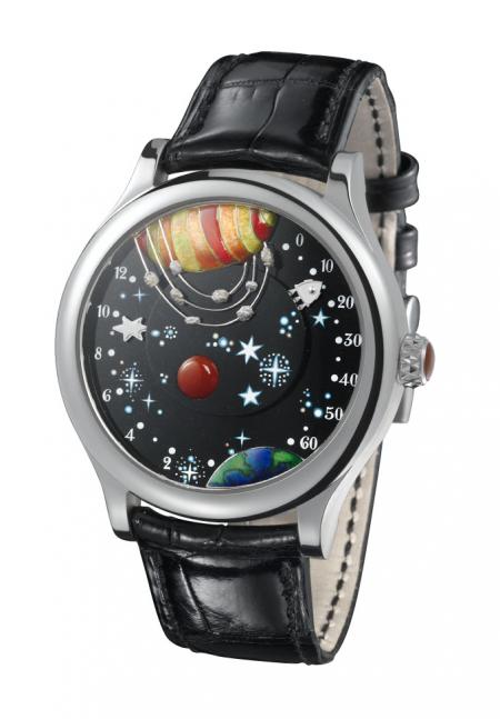 Van Cleef & Arpels – posy complication« De la Terre à la Lune » - white gold. enamel, black jade, agate, and météorites.white gold. limited Edition numérotée.