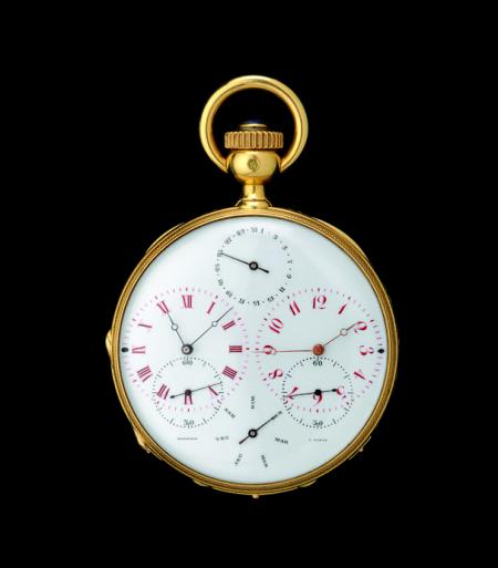 Among the fifty pieces exhibits A La Vieille Russie, this Double time zone pocket watch of 1870.© 2011 Musée d'Horlogerie du Locle Château des Monts