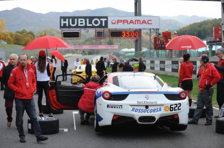 Hublot 'Official Timekeeper' on the circuit of Mugello, during the Ferrari Challenge. ©Raphael Faux