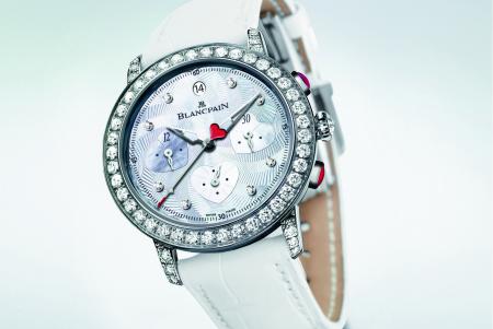 Blancpain Saint-Valentin Chronograph 2012 : a limited series of 14 watches in white gold set with diamonds.