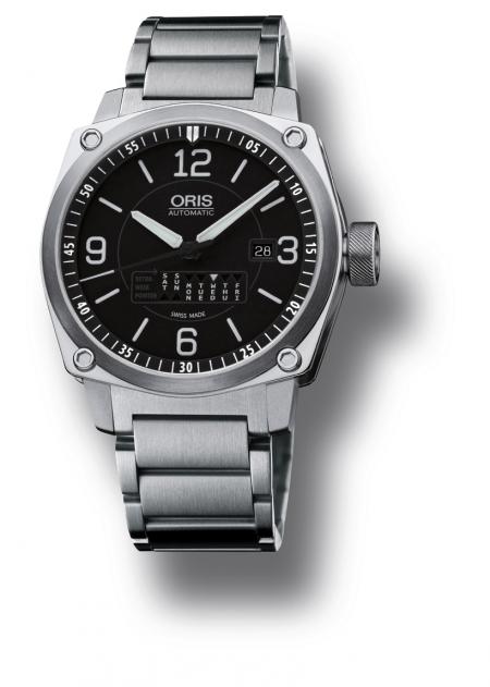 The Oris BC4 Retrograde Day on stainless steel strap. 