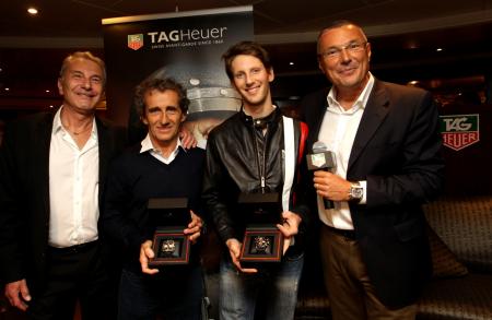 Michel Ferry (the Grand Prix Race Director and Commissaire Général de l’ACM), Alain Prost, Romain Grosjean (new TAG Heuer ambassador) and Jean-Christophe Babin (President & CEO of TAG Heuer).