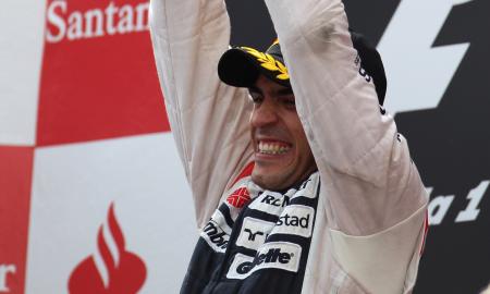 Pastor Maldonado on top of the Spanish Grand Prix podium. 