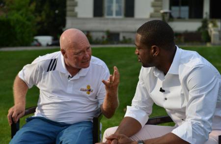 Jean-Claude Biver, Chairman of Hublot, with Dwyane Wade during his visit to the manufacture.