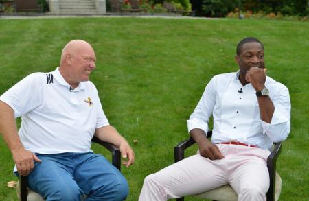 Jean-Claude Biver, Chairman of Hublot, with Dwyane Wade during his visit at the manufacture.